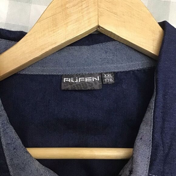 RUFEN Men’s XXL Embroidered Denim Button Down Shirt | Cotton Stretch Long Sleeve - Picture 11 of 16